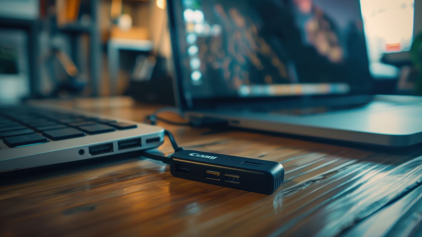 Workbench with a £30 note beside an SSD, a USB drive, and a laptop showing Windows Update